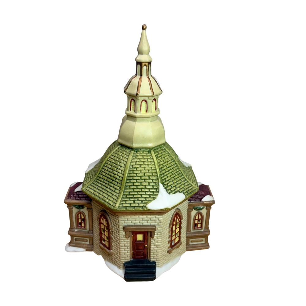 Vintage 1999 Christmas Church Village Building Green Cream Retro Holiday Decor - Picture 3 of 12